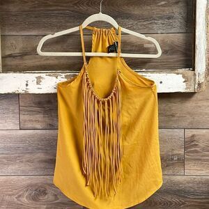 WET SEAL Ladies Razor Back Fringed Y2K  Cami Top Size XS Mustar